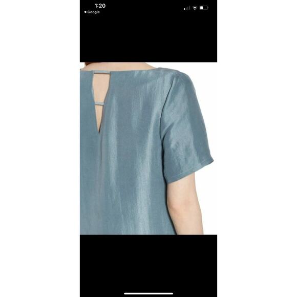 Eileen Fisher Minimalist Capsule Blue Steel V-Back 100% Silk Dupioni Blouse XL - Picture 7 of 7